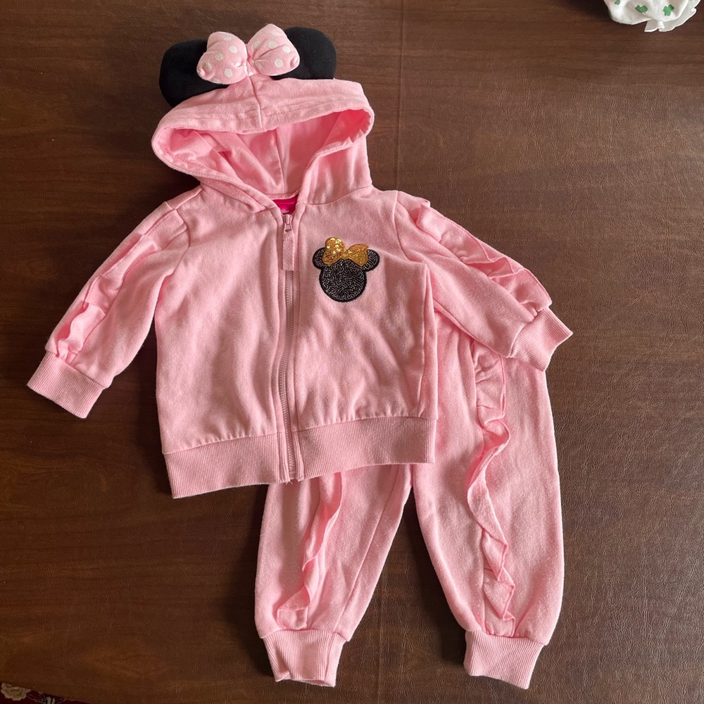 Disney Pink Minnie Mouse Matching Sweatshirt and Jogger Outfit